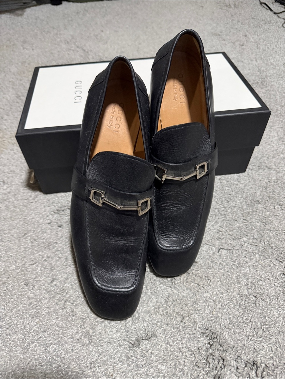 Gucci Black Leather Horsebit Loafers with Silver Hardware